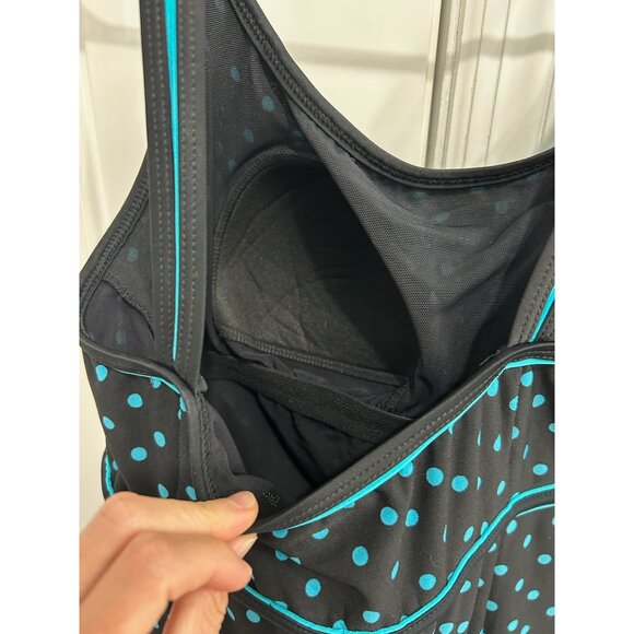 Robby Len Womens Polka Dot Swim Dress Black Teal Size 12 Beach Vacation - Picture 7 of 13